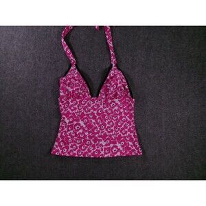 Princess Tankini Top Womens L Halter Floral Pink VNeck Lined Polyester Spandex